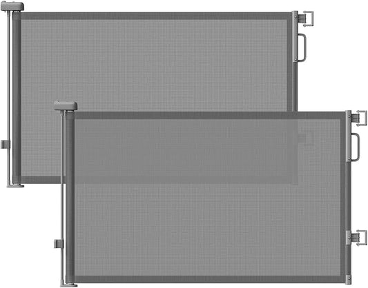 Retractable Baby Gates 2 Pack, 55" Wide Mesh Dog Gate Indoor, 34" Tall Gate for Stairs Doorways Hallways Deck, Child Pet Safety Gate for Indoor Outdoor Home Use, Grey