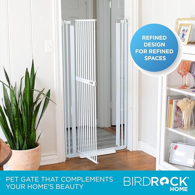 BIRDROCK HOME Extra Tall Pet Gate for Doorways | 60in Tall Cat or Dog Indoor Gate | Adjustable 31in-36in Width | Auto Close | Includes Protective Wall Cups - White