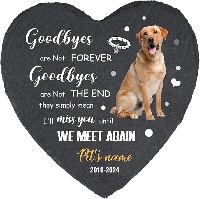 Cowcute Personalized Pet Memorial Stone, Customized Pet Grave Markers Headstone with Photo Name Dates, Dog Memorial Gifts for Loss of Dog, Sympathy Gift for Dog Mom Owner, Heart Shaped Garden Stone