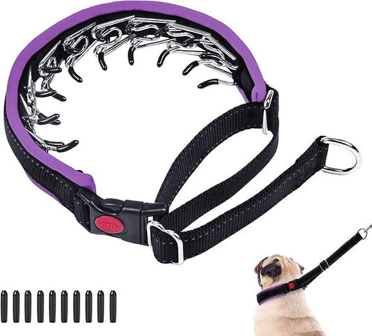 Martingale No Pull Dog Collar - Heavy Duty Nylon with Buckle, Adjustable Anti Pull Reflective Slip for Large Medium Small Dog Training Walking L Purple