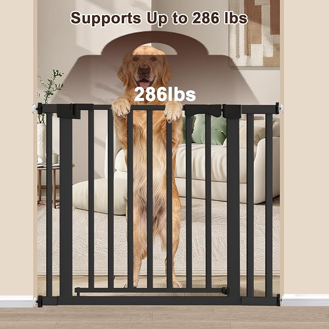 30-41 Inch Extra Wide Outdoor Baby Gate/Dog Gate, Indoor Pet Gate for Doorways, Hallways and Stairs No Drilling, Auto Close, Pressure Mounted Safety gate for Babies,Pets, Black