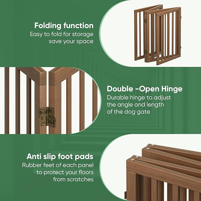 Dog Gates for Doorways, Freestanding Dog Gate Indoor, Foldable Pet Gates for Doorways Bedroom, Puppy Gate with Metal Support Feet, Room Divider 4 Panels (Dark Walnut)