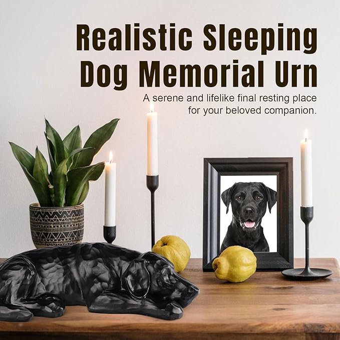 VIPbuy Pet Urns for Dog Ashes - Resin Sleeping Dog Memorial Figurine Statue , Sympathy Gift for Pet Loss, Memory Keepsake for Pet Owners & Home Decor (Black)