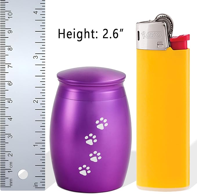 Small Cremation Urns for Dog or Cats Ashes,2.67 Inches Mini Puple Keepsake Urns for Pet Ashes with Paw Print