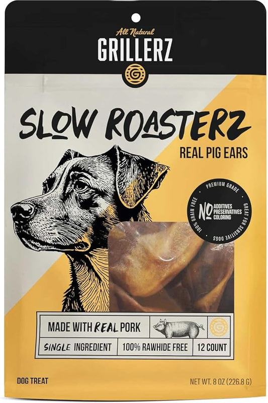 Scott Pet Grillerz Real Pig Ears, 12 Count, Single Ingredient, All Natural Pig Ears for Dogs, Dog Chew for Healthy Teeth, High Protein, Easily Digestible, for Adult Life Stages