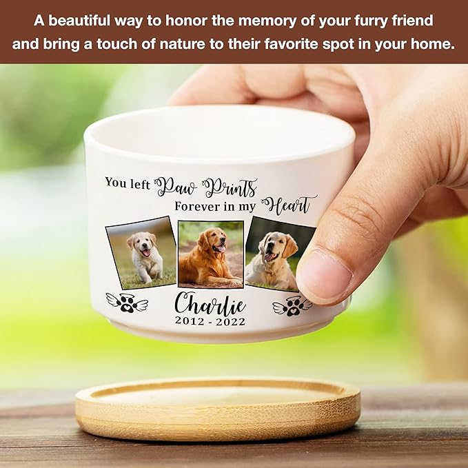 Personalized Pet Memorial Plant Pot Ceramic Dog in Picture Deceased Customized Dog Rememberance Passing Away Heartfelt Sentimental Quote Frame Gift for Pet Owner Christmas Meaningful Birthday