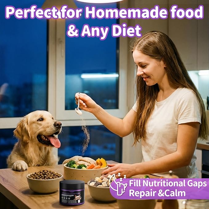 Dog Vitamins and Supplements for Nighttime Repair, Calming, Joint, Gut, Dog Multivitamin Powder for Homemade Food with Collagen, Glucosamine, GABA, Probiotics - Chicken Flavor, 75 Scoops