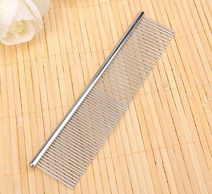 1Pc Grooming Comb Dematting Removing Dead, Matted or Knotted Hair Stainless Steel Pet Grooming Comb for Cats, Dogs (Medium)