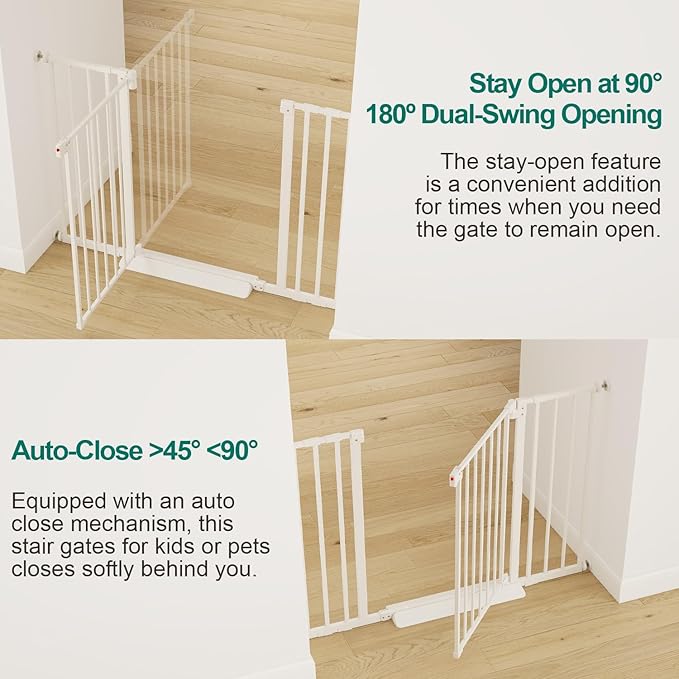 29.7-46" Baby Gate for Stairs with Banister Adapter Y-Spindle Rods, 30.5" Tall, Easy-Install Pressure Mounted Baby Gate for Doorways, Auto-Close Dog Gate Indoor for Child and Pets
