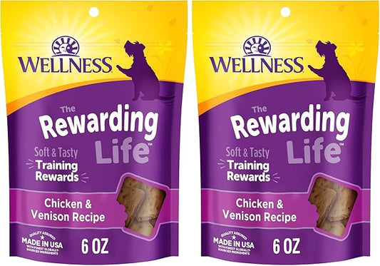 Wellness Rewarding Life Dog Treats, Training Treat, Grain Free, Soft Chicken & Venison (6 Ounce Bag) (Pack of 2)