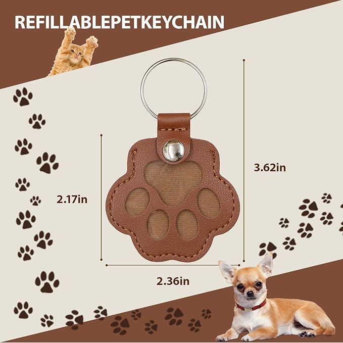 Pet Keychain Refillable Paw Shaped Leather Fur Keepsake Pet Paw Print Dog&Cat Hair Storage Collector Memorials & Funerary Passing Away Loss Sympathy Gifts (Pink)