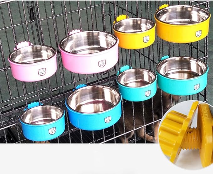 DEVILMAYCARE Pet Feeder Dog Bowl Stainless Steel Food Hanging Bowl Crates Cages Dog Parrot Bird Pet Drink Water Bowl Dish Accessory (S: 4.5''x2'', Blue)