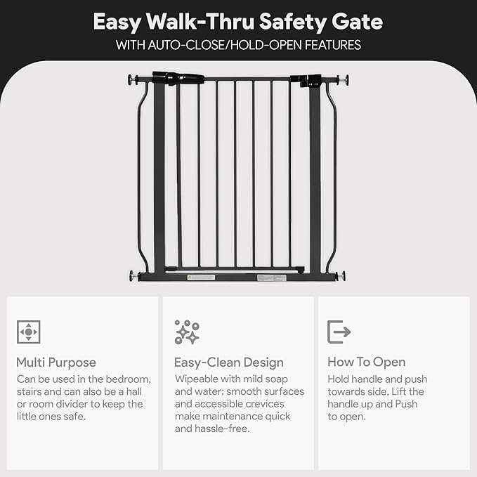 BalanceFrom Easy Walk-Thru Baby and Pet Safety Gate with Hold-Open and Auto-Close – Adjustable Steel Barrier for Stairs, Doorways, and Hallways, No Drilling Installation