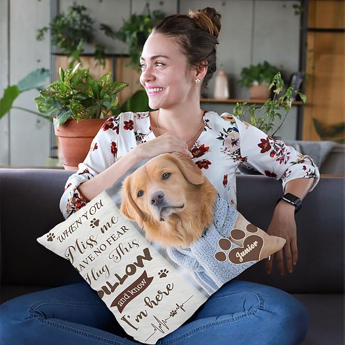 Alienc Personalized Dog Memorial Pillow with Photo - Custom Pet Memory Gift, Soft Sympathy Gift for Loss of Dog or Cat, Heartfelt Remembrance Throw Pillow