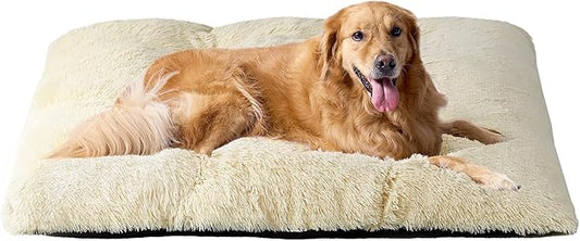 EHEYCIGA Fluffy Dog Crate Bed for Extra Large Dogs, Plush Faux Fur Crate Pad, Calming Anti Anxiety XL Dog Bed, Washable Soft Warm Mat with Non-Slip Bottom, Ivory Beige