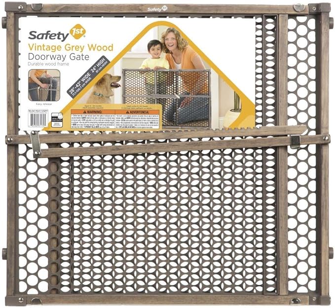 Safety 1st Adjustable Baby Gate for Doorways, Pressure Mount Fastening Gates for Pets, Toddlers, Babies, Children, Vintage Wood, Grey