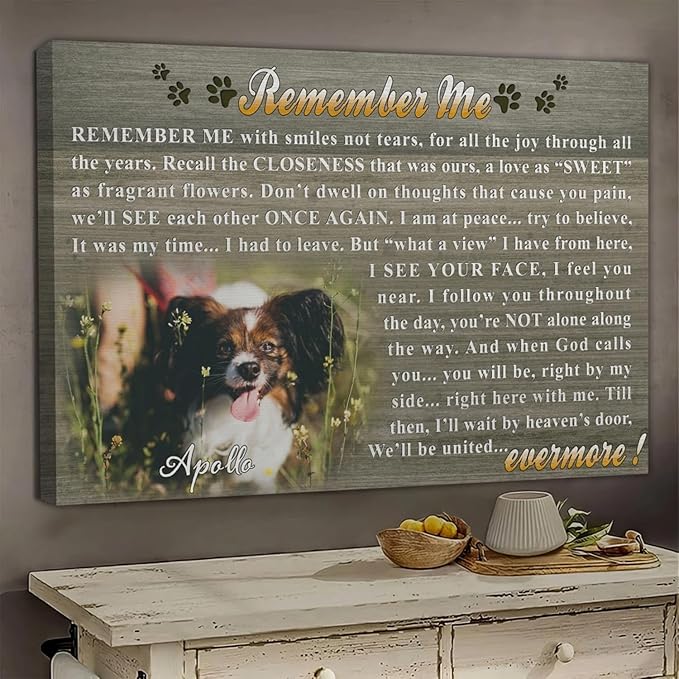 Dem Canvas Personalized Photo Canvas Prints, Dog Loss Gifts, Remember Me With Smiles Not Tears, Pet Memorial Gifts For Dog Lover, Dog Death Sympathy Gifts, Cat Memorial Print Photos Pet Loss Gift (30x20)