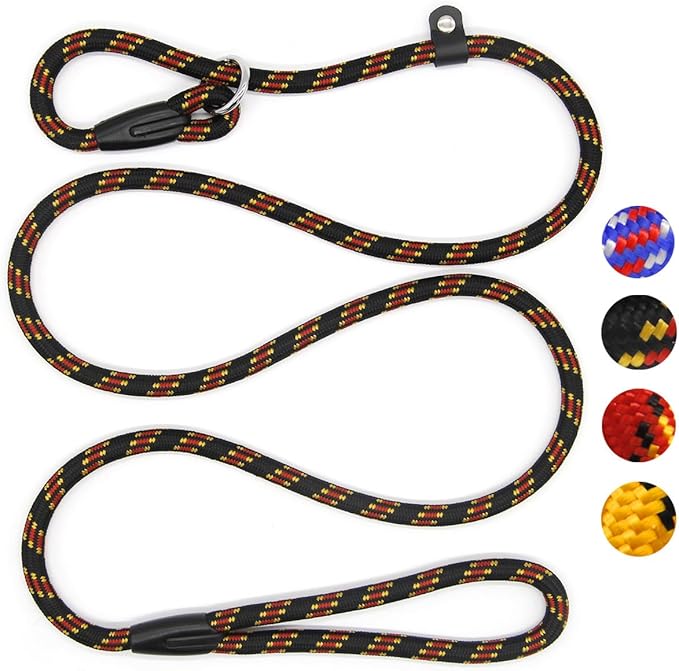 Coolrunner Durable Dog Slip Rope, 5 FT Training Leash, Strong Adjustable Pet Slipknot for Small Medium Dogs (10-80 lb) Black
