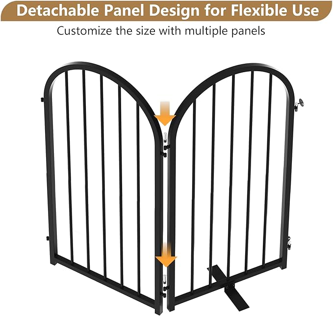 Full Metal Dog Gate with Door for Indoor Outdoor, 32" Tall Free Standing Pet Dog Fence, 72" Extra Wide Pet Gates for Stairs, Hallways, Doorways, Kitchen, Decks, Yards (Black, 4 Panels)