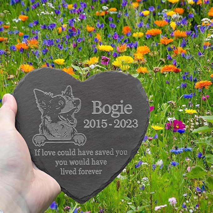 Personalized Dog Memorial Stone Pet Memorial Gifts for Loss of Dog Engraved Heart Plaque Garden Grave Decors for Cemetery Pet Loss Gifts with Stand (in Memory of Border Collie)