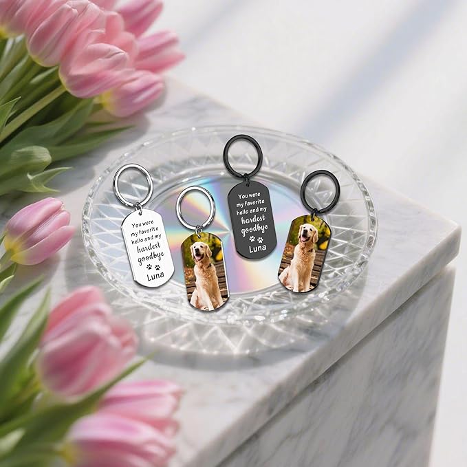 Custom Pet Photo Keychain - Personalized Memorial Keychain with Photo Name for Pet Loss Remembrance Dog Memory Sympathy Gifts