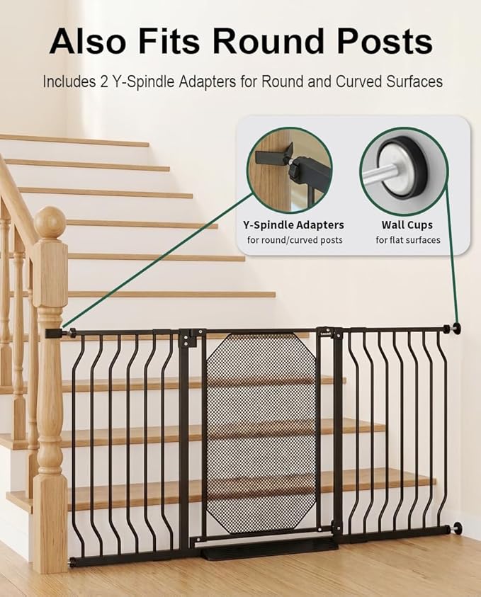 48.5-61.5" Extra Wide Baby Gate for Stairs, Pressure Mount No Drill, Lift to Unlock Child Proof, One-Hand Auto Close Walk Through Pet Dog Gate for Doorways, Fits 4 Different Width Ranges, Black