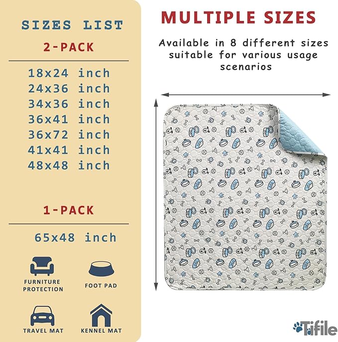 24x36in Washable Pee Pads for Dogs, 2 Pack Reusable Puppy Pads, Absorbent Whelping Pads with Bone Print, Non-Slip Waterproof Pet Training Pads for Couch, Crate, Potty Training - 24x36in