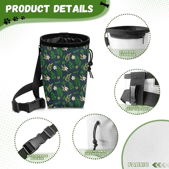 Leaf Pattern Dog Treat Bag Pet Treat Pouch Versatile Dog Training Treat Pouch Bag Holder for Kibbles, Pet Feed Snack Reward Pocket for Training Doggie Puppy