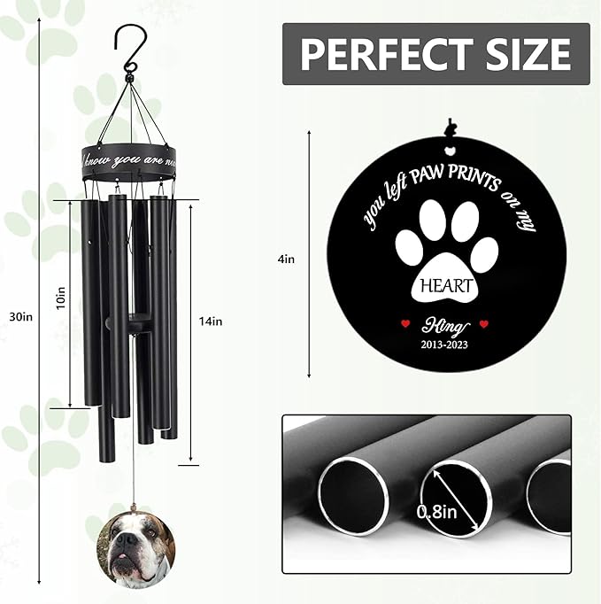 Personalized Pet Memorial Gifts for Dogs, Produced in USA 30 inch Pet Dog Memorial Wind Chimes with Picture, Bereavement Gifts for who loss of Pet Dog Cat, in Memory of Pets Wind Chimes, Sympathy Gift