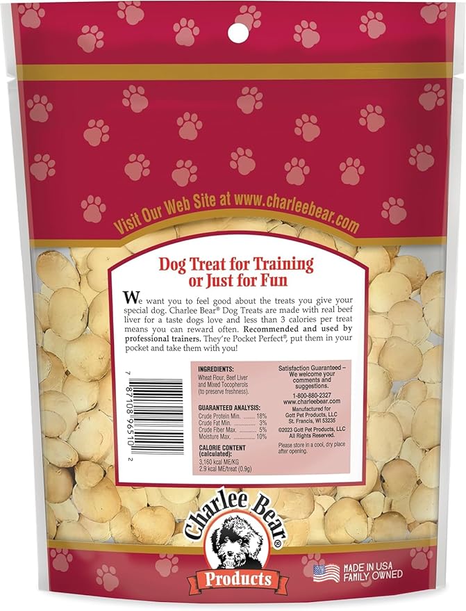 Charlee Bear Original Crunch Dog Training Treats, Beef Liver Flavor, 3 Calories Each, Low Calorie Natural Rewards for Puppies to Adult Dogs, Made in USA, 16 oz (2-Pack)