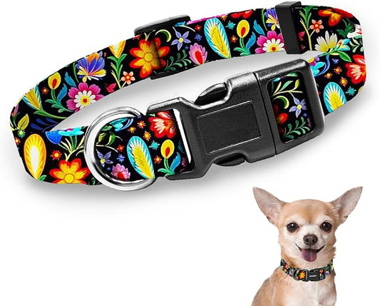 Kazazoo Dog Collar Cute and Soft Nylon Puppy Collar for Boy and Girl, Adjustable Dog Collars for Small Medium Dogs, Tropical-XS