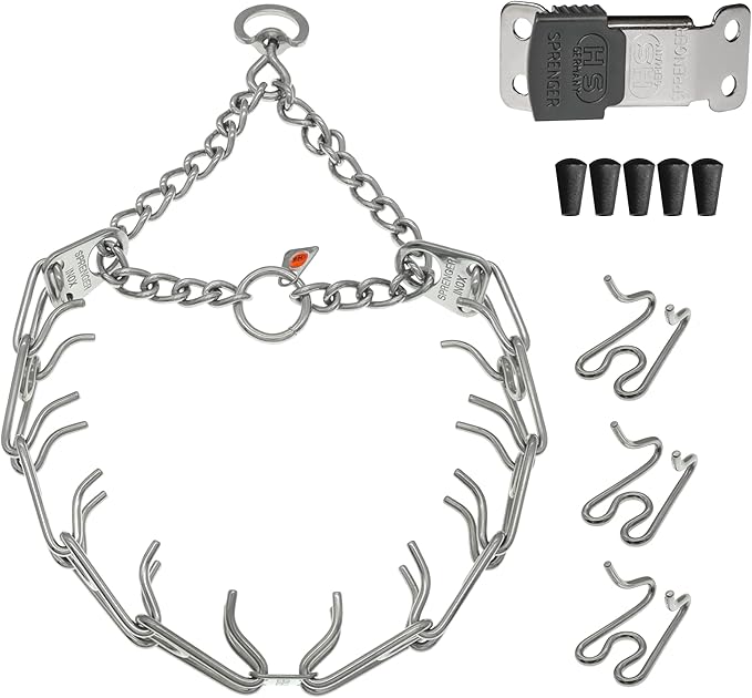 Herm Sprenger Dog Training Prong Collar with Quick Release Cliclock Buckle, 3 Extra Links, 30 Comfort Tips - Stainless Steel No-Pull Collar with Swivel Ring for Medium Large Dogs, Made in Germany