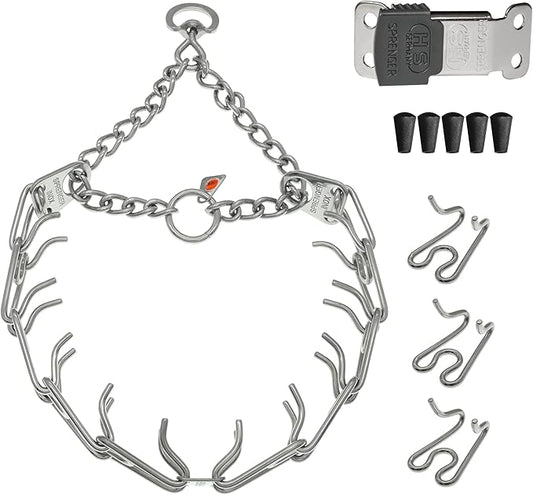 Herm Sprenger Dog Training Prong Collar with Quick Release Cliclock Buckle, 3 Extra Links, 30 Comfort Tips - Stainless Steel No-Pull Collar with Swivel Ring for Medium Large Dogs, Made in Germany
