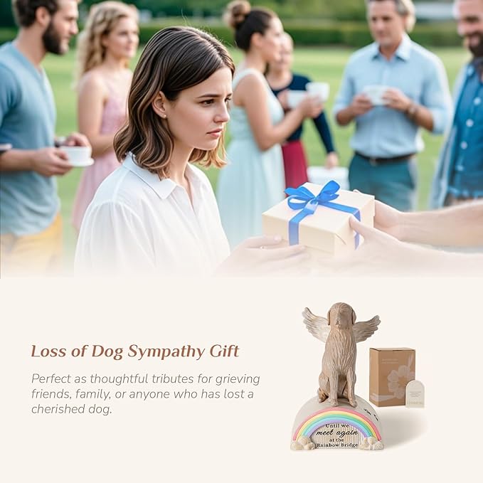 Loss of Dog Sympathy Gift: Hand-Painted Rainbow Bridge Pet Memorial Figurine Gifts for Dog Mom Lover - Healing Decor Until We Meet Again