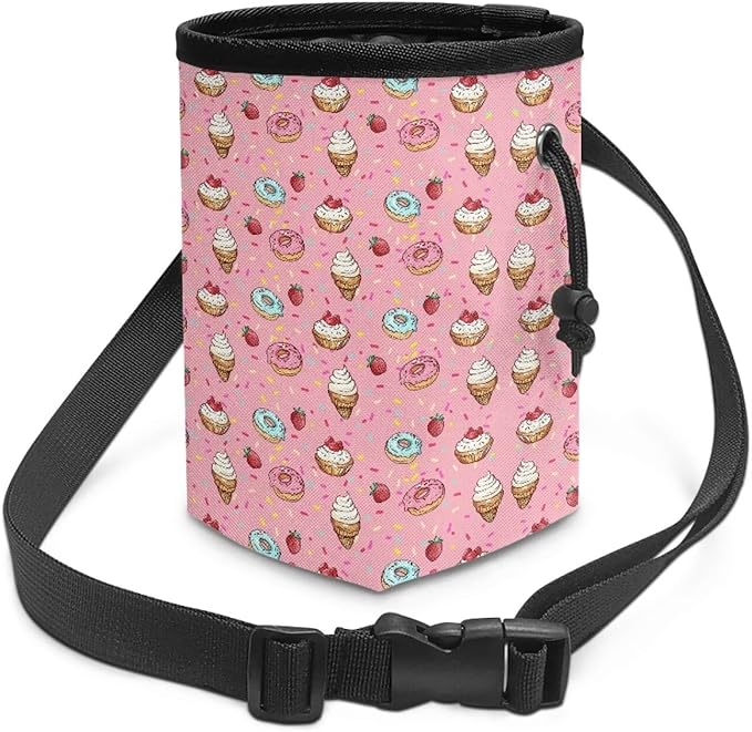 Donut Ice Cream Animal Walking Snack Container Dog Treat Bag Drawstring Closure Pouch Training Treat Bag for Pet Food Toy, Pet Feed Snack Reward Pocket with Waistband