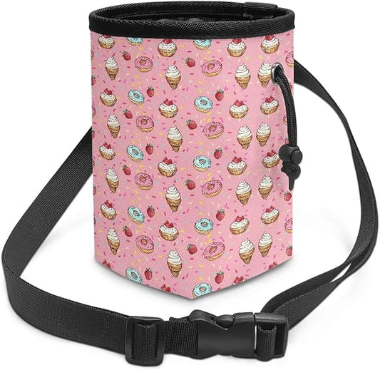 Donut Ice Cream Animal Walking Snack Container Dog Treat Bag Drawstring Closure Pouch Training Treat Bag for Pet Food Toy, Pet Feed Snack Reward Pocket with Waistband