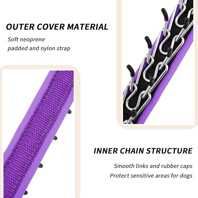 Martingale No Pull Dog Collar for Large Medium Small Dogs, Heavy Duty Nylon Reflective Adjustable Anti Pull Slip Collar with Buckle for Training Walking M Purple