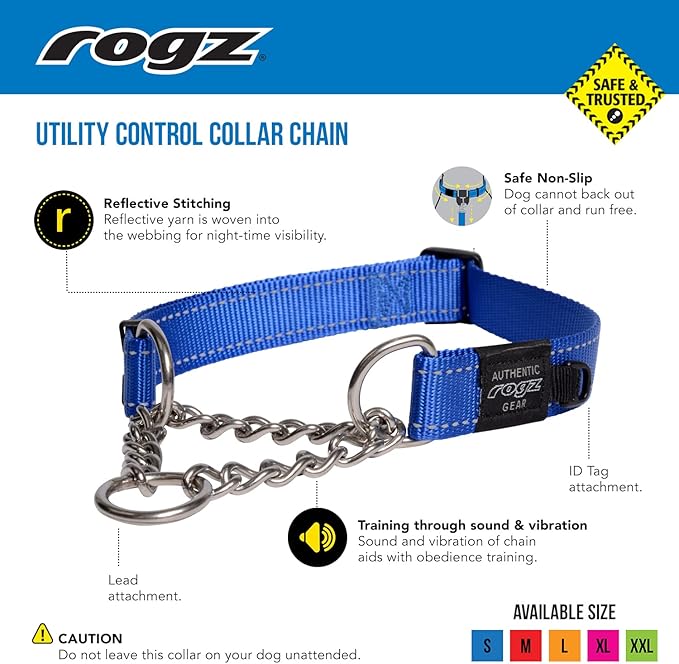 Rogz Utility Large 3/4-Inch Reflective Fanbelt Obedience Half-Check Dog Collar, Red
