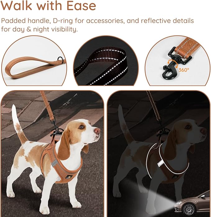 BELLA & PAL Step in Vest Harness for Small and Medium Dogs, No Pull Small Dog Harness with Leash Set, Comfortable Air Mesh Dog Vest Harness with Reflective Strip (Mokka, XXS)