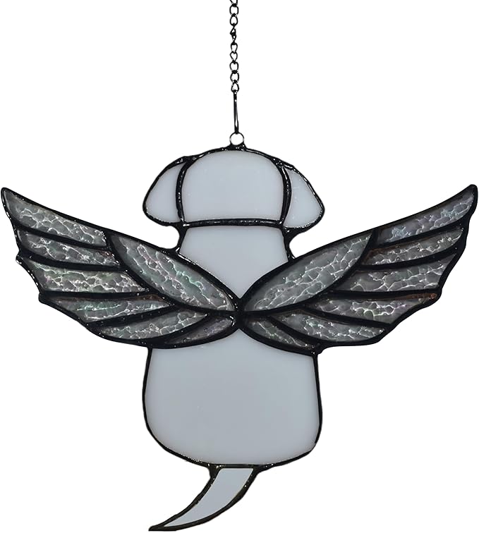 Stained Glass Rainbow Wing Angel Dog Memorial Gift for Loss of Dog Bereavement(White)