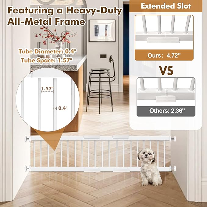 Dog Gate - 14" Tall Puppy Safety Pet Gates Easy to Step Over, Short Dog Gates,16.5"-44" Adjustable Extra Wide, Metal Doggy Door for Passageway Stairs Kitchen Bedroom Indoor, Pressure Mounted