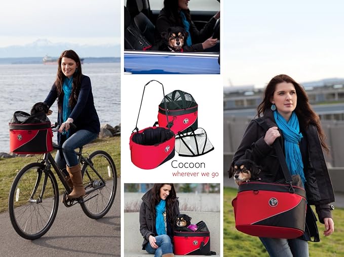 Cocoon Pet Carrier, Airline carrier, car seat and ready for use as bicycle basket, X-Large, Red
