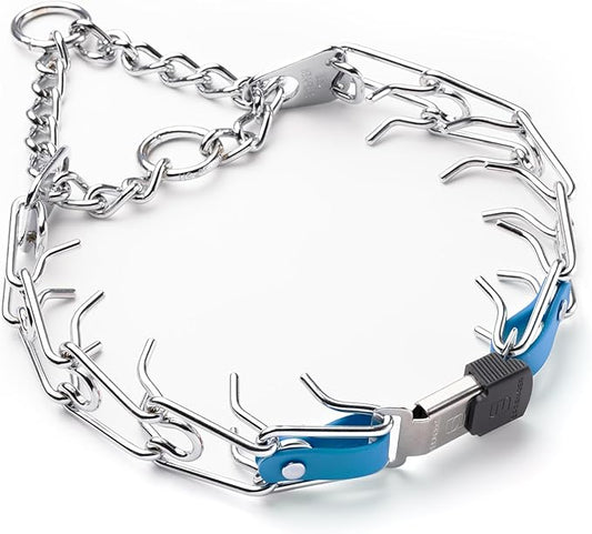 Herm Sprenger Chrome Plated Steel Dog Collar with Quick Release ClicLock Buckle O-Ring Biothane Insert Training Collar Made in Germany (Cerulean Blue, 25in x 4.0mm(Neck Size up to21-22in))