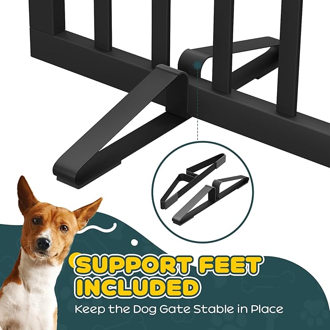 Semiocthome Solid Bamboo Dog Gate with 2 Stands, Freestanding Pet Gates for Doorways and Stairs, 24" Height-4 Panels Puppy Gate for the House, Fully Assembled Indoor Gate Adjustable Safety Fence-Black