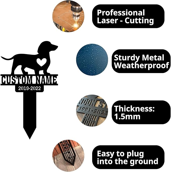Grave Marker for Dogs Personalized, Memorial Metal Plaques, Pet Cross Stake for Outdoors, Dachshund Memorial, Temporary Grave Marker for Dogs, Pet Loss Gifts