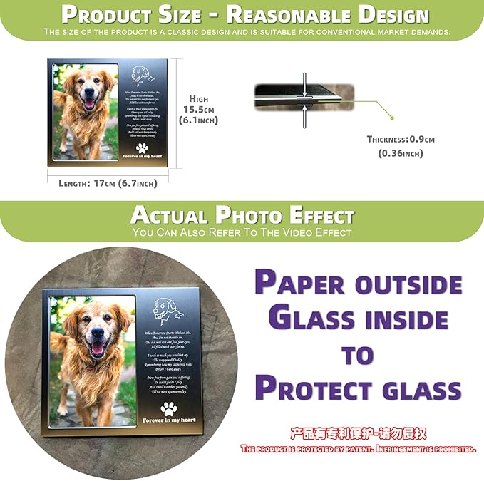 Aluminum Dog Memorial Picture Frame with Gift Box, Rainbow Bridge Dog Remembrance Gifts, Loss of Dog Sympathy Gift, Forever in My Heart Metal Keepsake (Fits 4x6 Photo) 1S