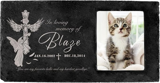Fanery Sue Custom Cat Memorial Stones with Full Color Image, Dog Memorial Gift Garden Stones, Pet Grave Markers Personalized, All-Natural Memorial Headstone for Pet
