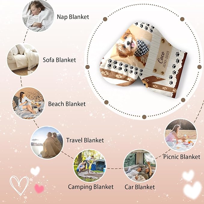 Pet Memorial Blanket Gift - Personalized Dog Memorial Blankets, Pet Sympathy Gifts for Loss of Dogs for Pets Lovers, Dog Bereavement Passing Away Gift, Custom Dogs Blanket (E)