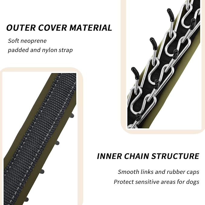 Martingale No Pull Dog Collar for Large Medium Small Dogs, Heavy Duty Nylon Reflective Adjustable Anti Pull Slip Collar with Buckle for Training Walking L Black Army Green