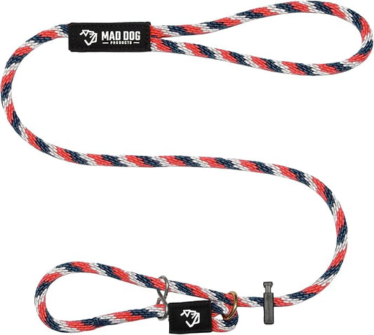 Mad Dog Products Easy Leader Dog Leash 3/8" x 4' Red/White/Blue Signature Rope - Made in USA